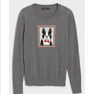 Banana Republic Dog French bulldog Gray Crew Sweater.